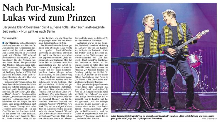 Lukas Baeskow wechselt nach dem PUR Musical die Rollen und wird zum Prinz in Cinderella