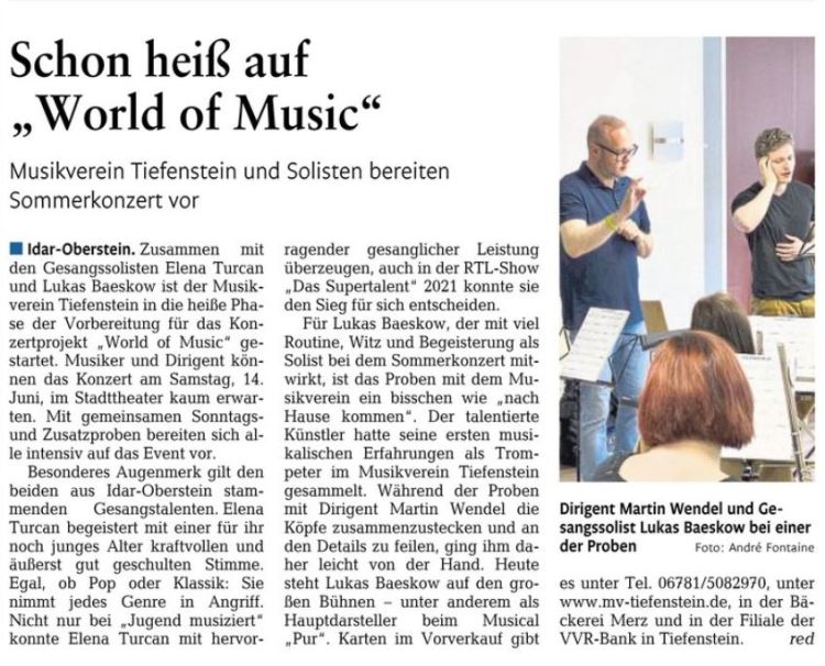 Lukas Baeskow ist schon heiß auf das Konzert World of Music und probt mit Orchester