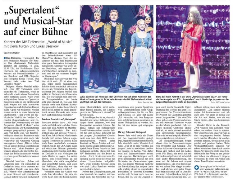 Lukas Baeskow gibt ein Konzert in Idar-Oberstein mit Supertalent Star